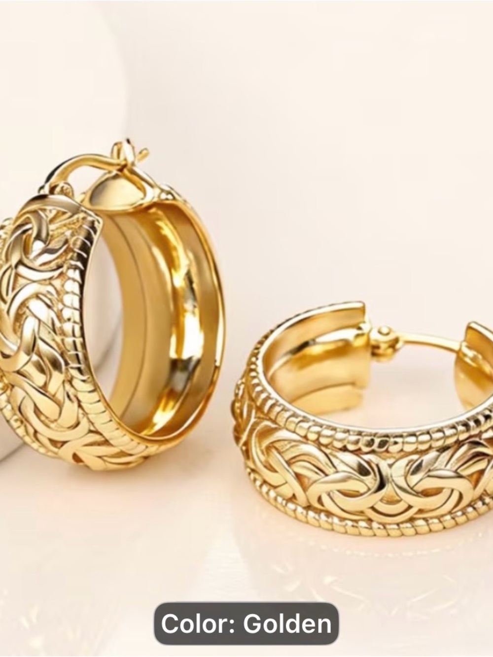 Vintage Gold-Tone Women's Hoop Earrings with Celtic Knot Detail - Picture 6 of 6